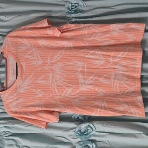 Lands' End Women's Relaxed Fit Cotton Short Sleeve Crewneck Coral Top Sz L